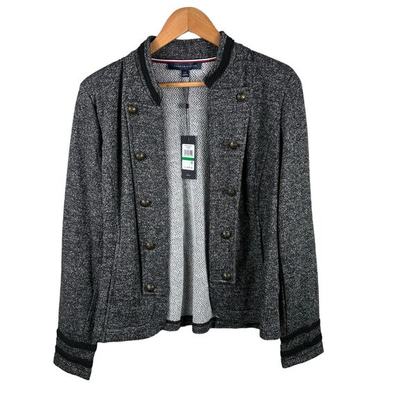 Tommy Hilfiger Jacket Women Sz Large Gray Military Band Open Front Cardigan NWT - Picture 1 of 11